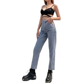 xxxiticat Women's Chain Lace Up Denim Pants High Waist Slim Fit Skinny Bandage Cutout Hollow Out Jeans Trousers