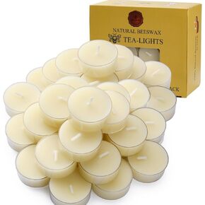TELOSMA 36 Count Pure Beeswax tealight Candles Bulk - Natural Scent Organic and Smokeless - Off White