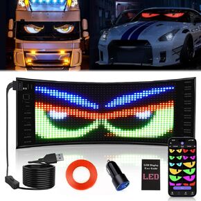 Double Row Devil Eyes LED Light for Car, 10.6''x4.7'' Flexible 5V/2A Digital Scrolling Multi Task Loop Playback LED Display, Bluetooth APP Control Custom Text Pattern LED Sign for Car Store Hotel
