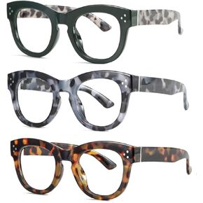 bullabulling Women's Center Stage Oversized Blue Light Blocking Reading Glasses Spring hinge