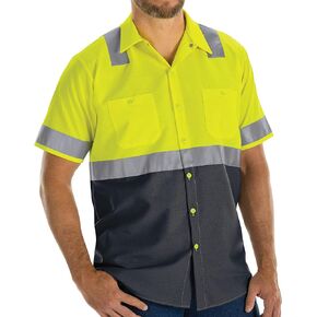 Red Kap Men's Hi-Visibility Short Sleeve Color Block Ripstop Work Shirt-Type R, Class 2