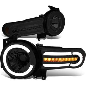 DNA MOTORING HL-LB-FJC07-BK-CL1 Black Headlights With LED DRL+Sequential Turn Signal Compatible with 07-14 FJ Cruiser