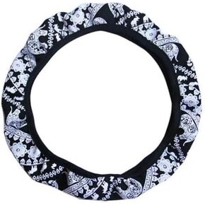 Universal Ethnic Steering Wheel Covers, Cute Elephant Strech on Car Steering Wheel Cover Cloth Accessory for Women and Girls (Black Elephant)