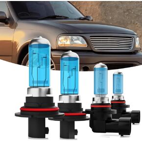 Headlights Fit For 1997-2003 Ford F150 Halogen Headlight Bulbs,9007/HB5 High & Low Beams+ 9145/9140 Fog Lights+ License Plate Lights Combo Kit,Plug & Play,6-Pack