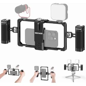 NEEWER Universal Phone Cage Video Rig with Bluetooth Shutter Side Handle Comfort Grips, Smartphone Stabilizer for Video Recording Compatible with iPhone 15 Pro Max 15 Pro Galaxy S24 Ultra, PA009E