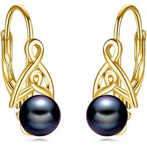 Pearl Earrings for Women 925 Sterling Silver Celtic Knot Leverback Earrings Pearl Jewelry Gifts for Girls