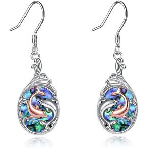 Dolphin Earrings Sterling Silver Abalone Shell Dolphin Dangle Drop Earrings Dolphin Jewelry Gifts for Women Daughter