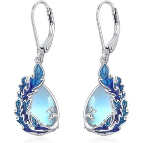 Phoenix Earrings 925 Sterling Silver Phoenix Moonstone Dangle Drop Earrings Animal Phoenix Leverback Earrings for Women Jewelry Gifts Birthday Christmas for Wife Mother