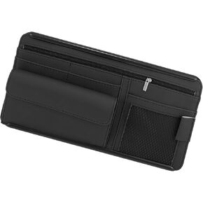 ACROPIX Black Universal Car Sun Visor Organizer Sunglasses Case Storage Pocket Hook and Loop Tape ABS PU Leather for SUV RV Truck Car Parts