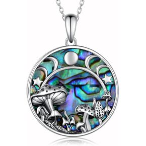 Mushroom Necklace Sterling Silver Moon Phase Pendant Necklace Magical Mushroom Jewelry Gifts for Women