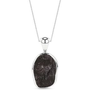 11x7mm Natural Raw Shungite Pendant Necklace for Women in Sterling Silver, Gemstone Jewelry Gifts for Her Birthday, Anniversary, Graduation (Bezel-Set)