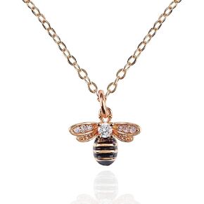 namana Bumble Bee Necklace for Women, Elegant Bee Pendant Necklace for Women with Cubic Zirconia and Black Enamel, Bumble Bee Jewelry Gifts for Women