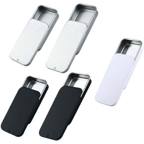 Pokinge 5pcs Metal Rectangular Empty Tin Box, Mini Iron Box Push Candy Pill Cases, Storage Box Containers for Candies Jewelry (2.36x1.33x0.43inch,3.14x1.33x0.39inch)