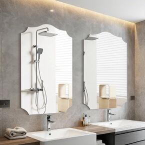 2 PCS Decorative Wall Mirror, Traditional Arched Mirror, Frameless Mirror for Bathroom, Entryway, Living Room, Hallway, 32"x24"