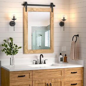 Farmhouse Bathroom Mirrors 24"x35" Rustic Wall Decor Mirror for Vanity Barn Door Style Wall Mirror for Entryway Living Room