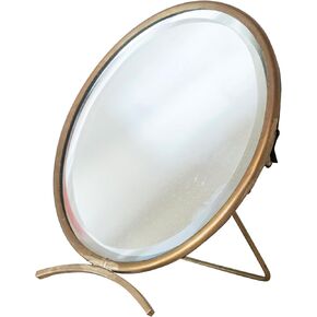Creative Co-Op Brass Round Mirror On Stand in Antique Finish, Gold