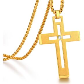 Men's Cross Necklace 316L Stainless Steel Large Heavy Cross Pendant for Men Polished White/Gold/Black Jewelry Rolo Chain with 22'' 24'' 26''