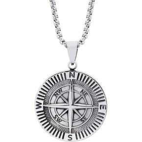 HAQUIL Compass Necklace, Silver Plated Stainless Steel Compass Pendant, Box Chain, Fashion Jewelry Gift for Men and Women