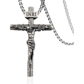 Crucifix Cross Necklace for Men and Women with 18K Gold Plated Exquisite Jesus Pendant and Double Adjustable Necklace Chains 16-30 Inch