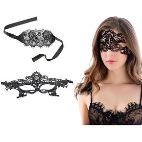 2PCS Ladies Semi Transparent Lace Erotic Role-playing Mask Lace Half Face Mask Halloween Party Wedding Dress Headdress