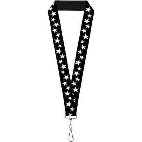 Buckle-Down Lanyard-1.0"-Multi Stars Black/White