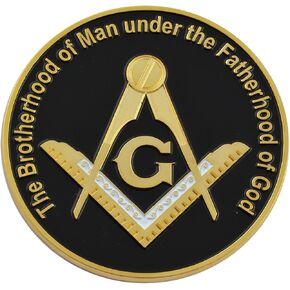 Brotherhood of Man Fatherhood of God Square & Compass Round Masonic Auto Emblem - [Black & Gold][3'' Diameter]