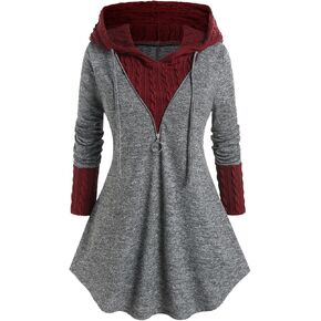 سترة نسائية من ROSE GAL بمقاس كبير مع غطاء للرأس ورباط مختلط من وسائل الإعلام، سترة صوفية بأكمام طويلة ومتماسكة in Kuwait