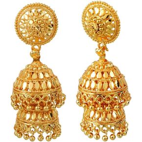 Efulgenz Indian Jhumka Earrings Gold Tone Multilayered Jhumka Jhumki Dangle Earrings for Women Indian Bridal Jewelry for Wedding Bollywood Fashion Jewelry