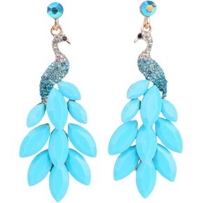 MLEPUS Vintage 14K Gold Plated Green Peacock Dangle Earrings for Women Crystal Fashion Feather Peacock Statement Stud Earrings Bohemian Exaggerated Holiday Jewelry Gift