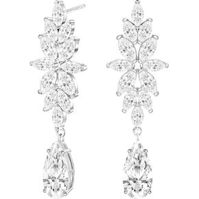 TIGRADE Women Wedding Drop Earrings for Brides Bridesmaids Flower Marquise Teardrop Cubic Zirconia Dangle Earrings 925 Sterling Silver Post Statement Earrings for Prom Pageant