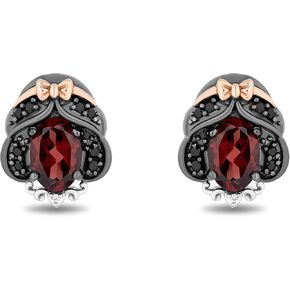 Jewelili Enchanted Disney Fine Jewelry Black Rhodium Over Sterling Silver and 10K Rose Gold 1/7 CTTW White Diamond and Black diamond with Red Garnet Snow White Stud Earrings