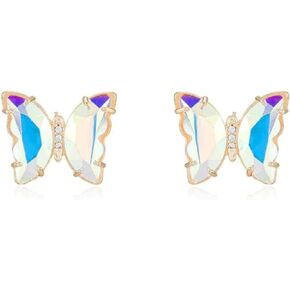 Ettika Stud Earrings for Women. Flutter Away Clear or Green Crystal 18k Gold Plated Earrings. Fashion Jewelry