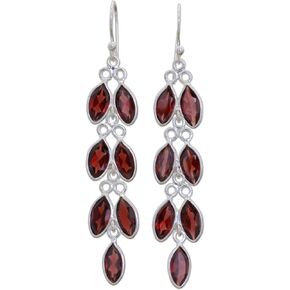 NOVICA Artisan Handmade Garnet Dangle Earrings Sterling Silver from India [2.8 in L x 0.5 in W x 0.1 in D] ' Sparkling Red Leaves'