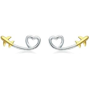 925 Sterling Silver Earrings for Women Heart-Shaped Airplane Small Earrings Stud Trendy Unique Aesthetic Dainty Minimalist Hippie Kpop Earrings Bulk