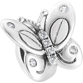 Spacer Charm Rubber Stopper Spacer Bead 925 Sterling Silver Clip Charm fit Pandora Style Charm Bracelets (Butterfly Spacer Charm)