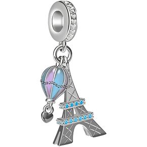 925 Sterling Silver Charms for Bracelets and Necklaces Eiffel Tower Lucky Dangle Pendants Rhinestone Pandora Beads Charms Jewelry Gift for Women