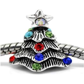 European Christmas Tree Charm – Fits Pandora, Troll, and Other Snake Chain Bracelets, Festive Holiday Charm with Rhinestone Accents