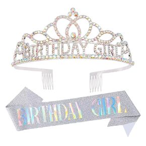 Chanaco Happy Birthday Crown for Women, Birthday Sash and Crown for Girls, Birthday Tiara and Sashes Kit, Rhinestone Crown Hair Accessories “BIRTHDAY GIRL" Sash for Party Favors