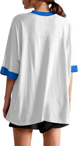 تي شيرت حريمي كبير الحجم من Tankaneo كاجوال صيفي بأكمام قصيرة وكتلة ملونة فضفاضة تناسب التونيك in Kuwait