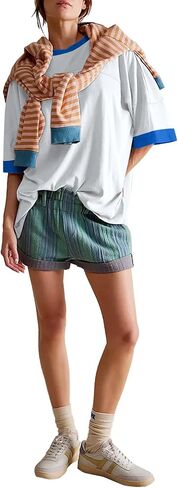 تي شيرت حريمي كبير الحجم من Tankaneo كاجوال صيفي بأكمام قصيرة وكتلة ملونة فضفاضة تناسب التونيك in Kuwait