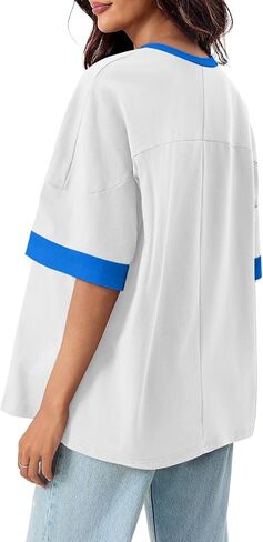 تي شيرت حريمي كبير الحجم من Tankaneo كاجوال صيفي بأكمام قصيرة وكتلة ملونة فضفاضة تناسب التونيك in Kuwait