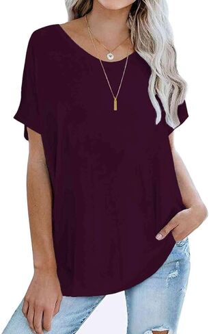 Womens Oversized Tops Crew Neck Short Sleeve T Shirts Loose fit Tunic… in Kuwait