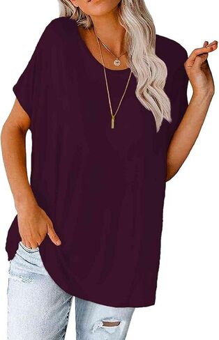 Womens Oversized Tops Crew Neck Short Sleeve T Shirts Loose fit Tunic… in Kuwait