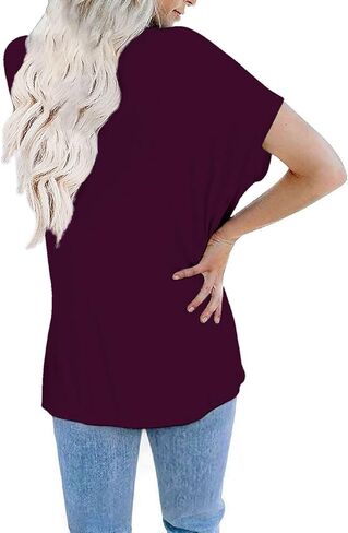 Womens Oversized Tops Crew Neck Short Sleeve T Shirts Loose fit Tunic… in Kuwait