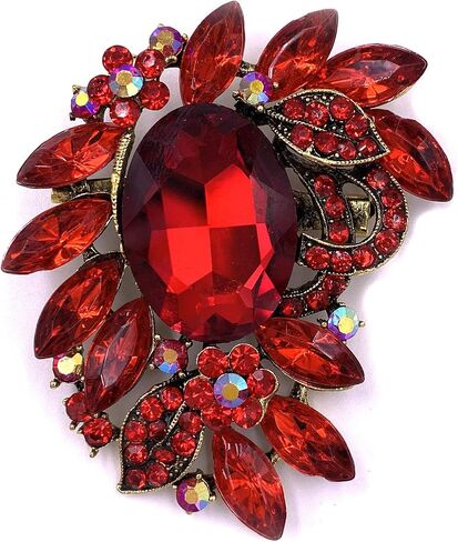 SELOVO Statement Black Rhinestone Crystal Leaf Broach Brooch Pin Antiqued Gold Tone in Saudi Arabia