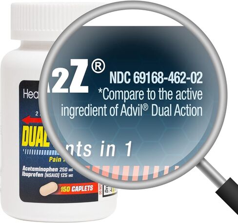 HealthA2Z® Dual Action Pain Relief | 80 Caplets | Acetaminophen 250mg & Ibuprofen (NSAID) 125mg | Contains Two Medicines | Relief from Headache, Fever & Backache in Kuwait