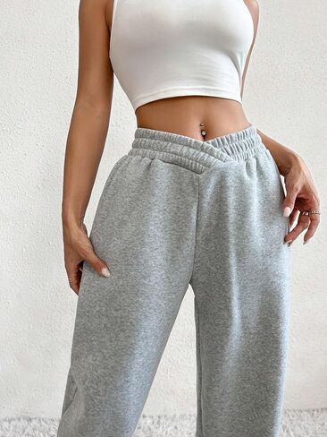 HOPYOP Women's Casual Joggers Pants V Crossover High Waisted Baggy Lounge Bottoms Pants Leggings in Kuwait