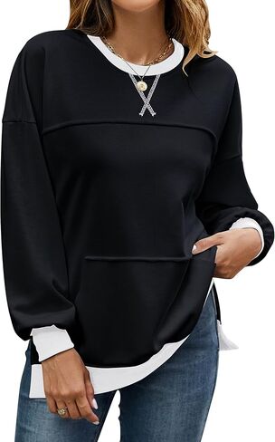 BMJL Women's Oversized Sweatshirts Casual Crewneck Pullover Hoodies Color Block Reverse Seam Y2K Fall Shirts in Kuwait