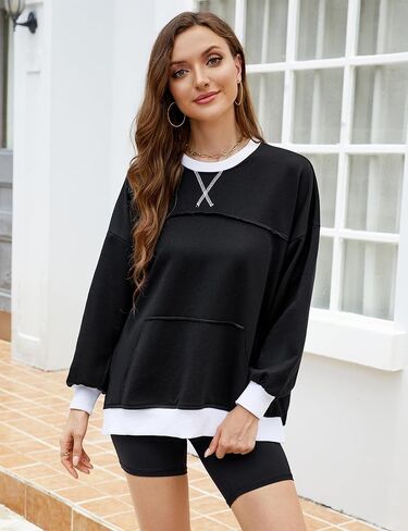 BMJL Women's Oversized Sweatshirts Casual Crewneck Pullover Hoodies Color Block Reverse Seam Y2K Fall Shirts in Kuwait