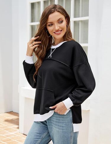 BMJL Women's Oversized Sweatshirts Casual Crewneck Pullover Hoodies Color Block Reverse Seam Y2K Fall Shirts in Kuwait